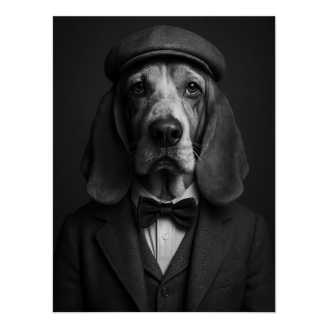 Distinguished Basset Hound in Flat Cap & Bowtie Poster (Front)