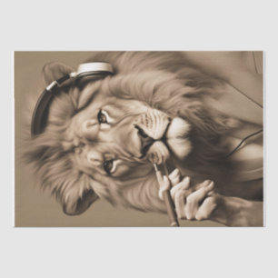 Distinguished Smoking Lion in headphones decoupage Tissue Paper