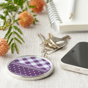 Distinguished Transit   Purple & White Damask   Key Ring