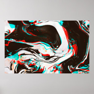Distorted and glitched texture of marbled ink surf poster