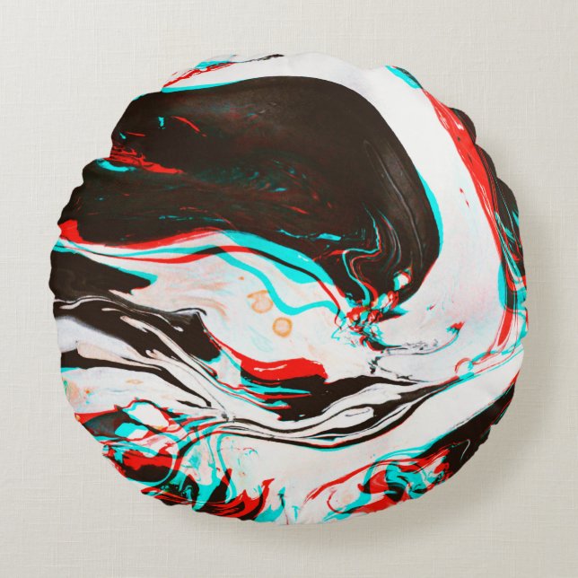 Distorted and glitched texture of marbled ink surf round cushion (Front)