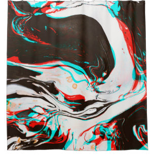 Distorted and glitched texture of marbled ink surf shower curtain