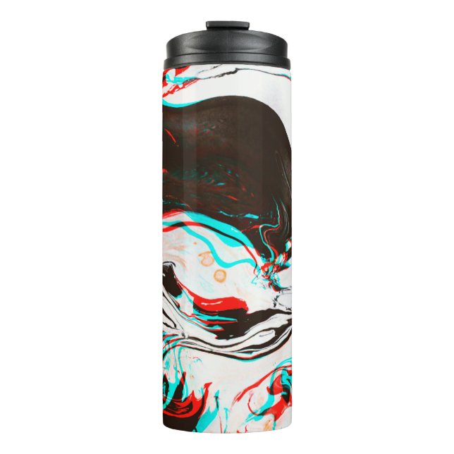 Distorted and glitched texture of marbled ink surf thermal tumbler (Front)