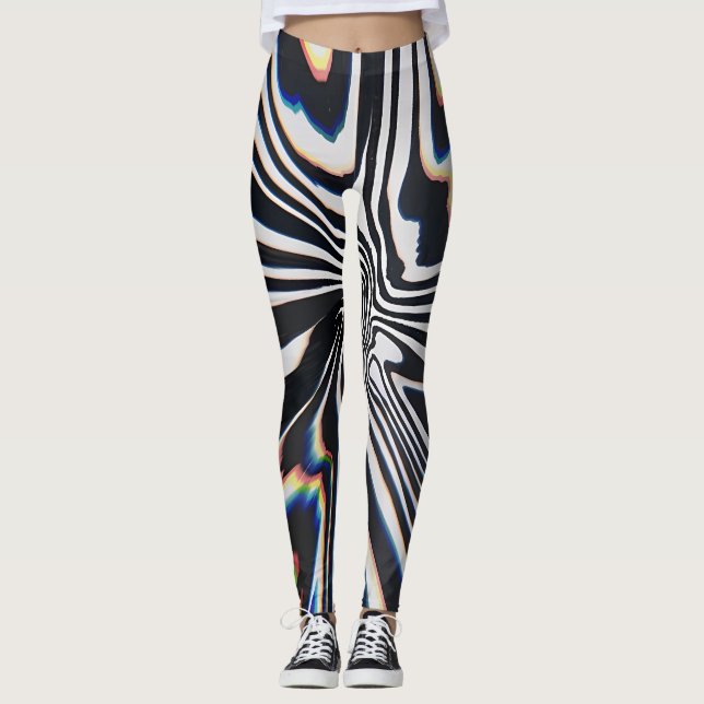 Distorted Line Art Prismatic Glitch Leggings (Front)