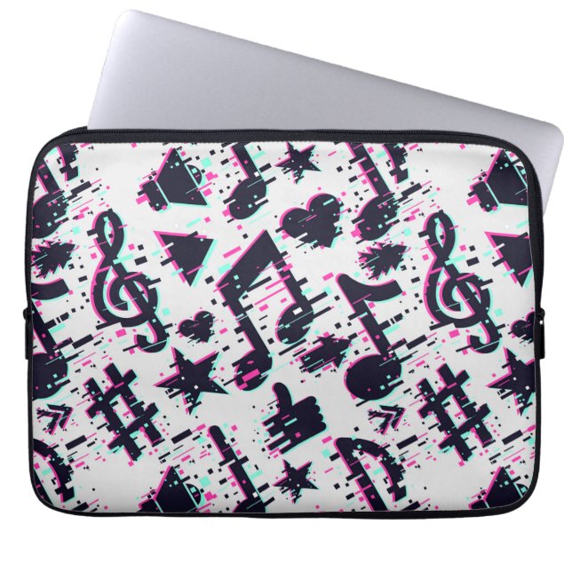 Distorted Musical Notes & Hearts Pattern Laptop Sleeve (Front)