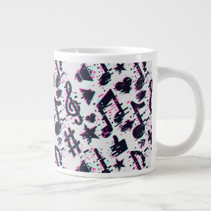 Distorted Musical Notes & Hearts Pattern Large Coffee Mug
