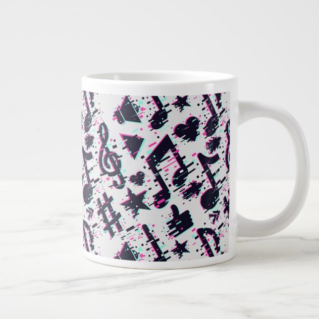 Distorted Musical Notes & Hearts Pattern Large Coffee Mug (Right)