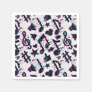 Distorted Musical Notes & Hearts Pattern Napkin
