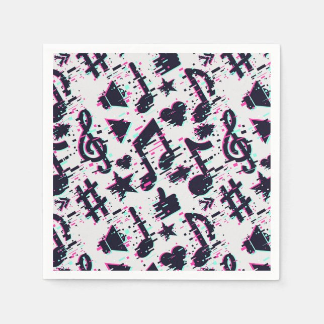 Distorted Musical Notes & Hearts Pattern Napkin (Front)