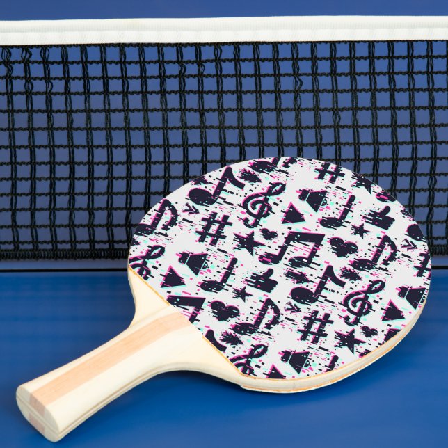 Distorted Musical Notes & Hearts Pattern Ping Pong Paddle (Insitu)