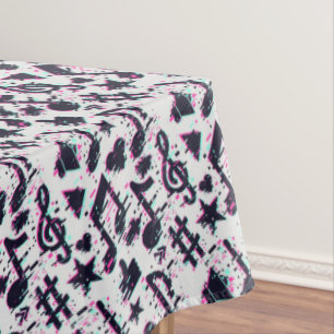 Distorted Musical Notes & Hearts Pattern Tablecloth