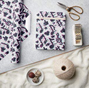 Distorted Musical Notes & Hearts Pattern Wrapping Paper