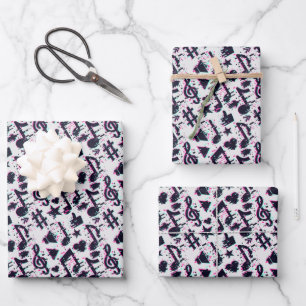 Distorted Musical Notes & Hearts Pattern Wrapping Paper Sheet