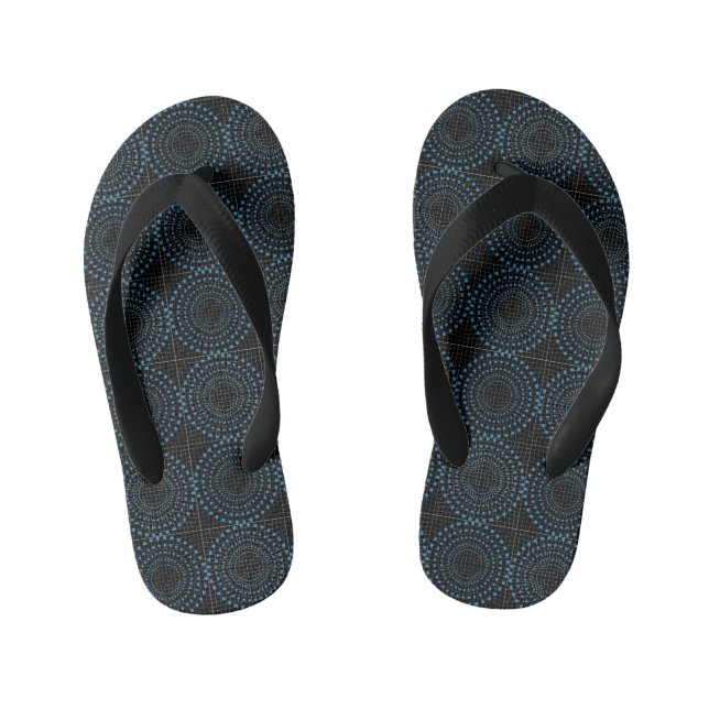 Distortion Circle 01b.Black BG Kid's Jandals (Footbed)