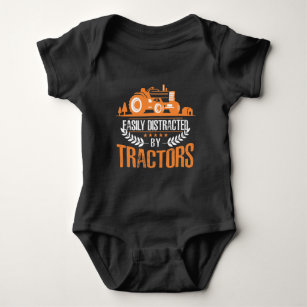 Distracted by Tractor Farmer Funny Farming Baby Bodysuit