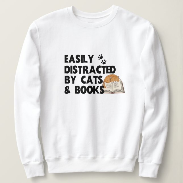 Distraction Cat Hoodie, Funny Book Lover Gift Sweatshirt (Design Front)