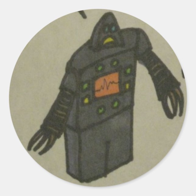 distraught robot classic round sticker (Front)