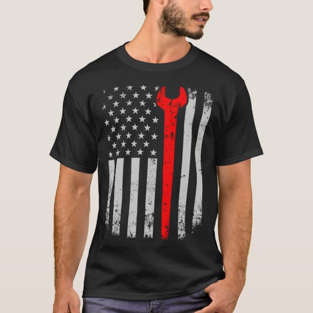 Distress American Flag Ironworker T-Shirt (Front)