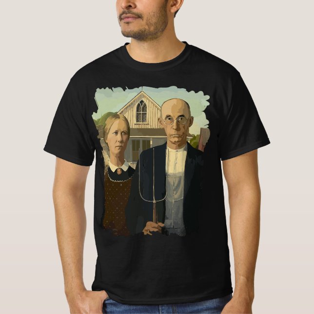 Distress American Gothic Famous Painting By Grant  T-Shirt (Front)