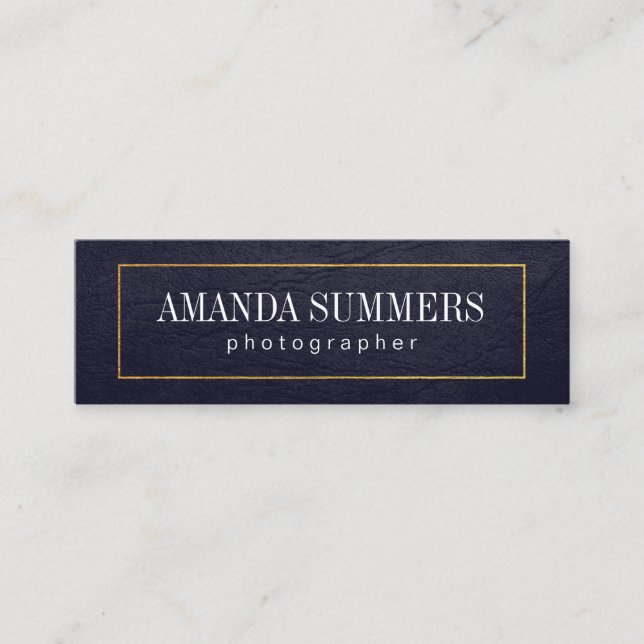 Distress Blue Gold Border Mini Business Card (Front)