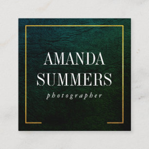 Distress Green Gold Border Square Business Card