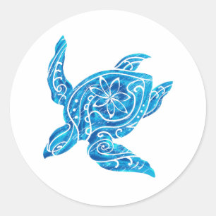 Distress Watercolor Hawaiian Honu Classic Round Sticker