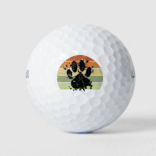 Distresse Paint Spatter Dog Paw Print Retro Sunset Golf Balls