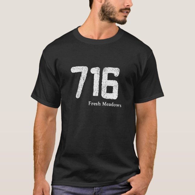 Distressed 716 Area Code Fresh Meadows, New York T-Shirt (Front)