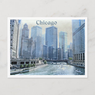 Distressed Aged Downtown Chicago Postcard