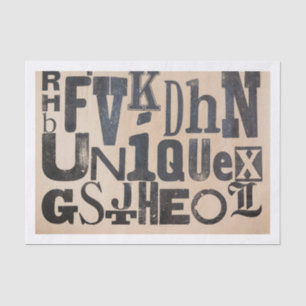 Distressed Alphabet Letters Spelling "Unique" Tissue Paper