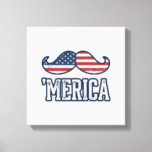 Distressed America Moustache Patriotic Vector Desi Canvas Print
