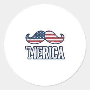 Distressed America Moustache Patriotic Vector Desi Classic Round Sticker