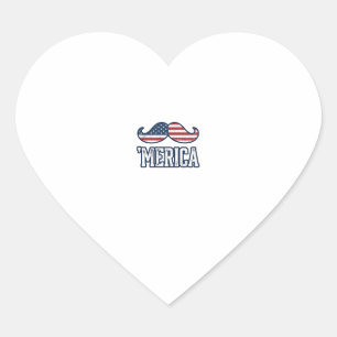 Distressed America Moustache Patriotic Vector Desi Heart Sticker