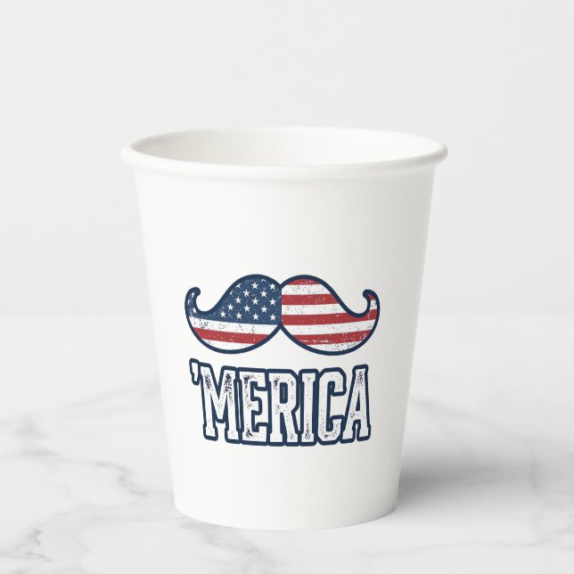 Distressed America Moustache Patriotic Vector Desi Paper Cups (Front)