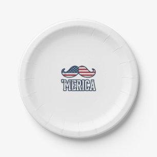 Distressed America Moustache Patriotic Vector Desi Paper Plate