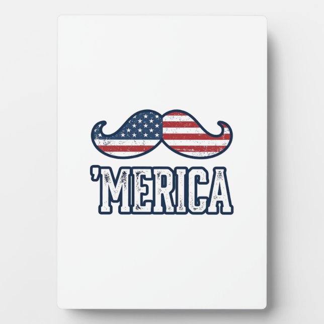 Distressed America Moustache Patriotic Vector Desi Plaque (Front)