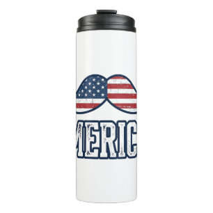 Distressed America Moustache Patriotic Vector Desi Thermal Tumbler