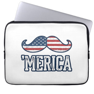 Distressed America Mustache Patriotic Vector Desig Laptop Sleeve