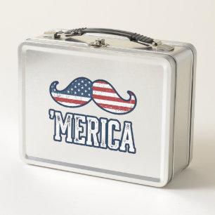Distressed America Mustache Patriotic Vector Desig Metal Lunch Box