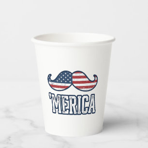 Distressed America Mustache Patriotic Vector Desig Paper Cups