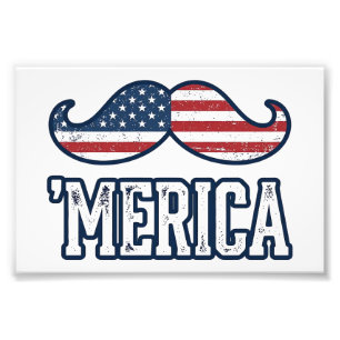 Distressed America Mustache Patriotic Vector Desig Photo Print