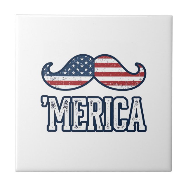 Distressed America Mustache Patriotic Vector Desig Tile (Front)