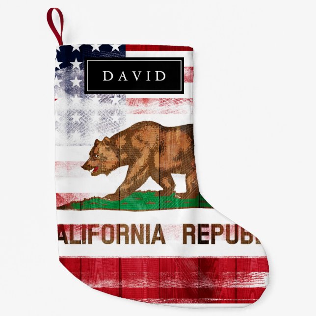 Distressed American Californian Flag | Custom Name Small Christmas Stocking (Front)