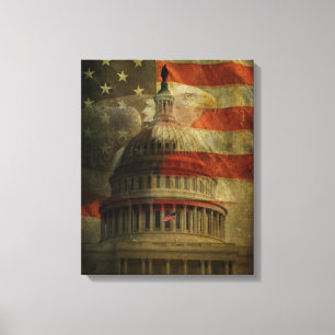 Distressed American Capitol, Eagle and Flag Canvas Print