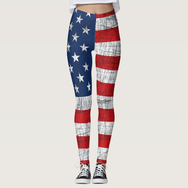 Distressed American Flag 4th of July Leggings (Front)