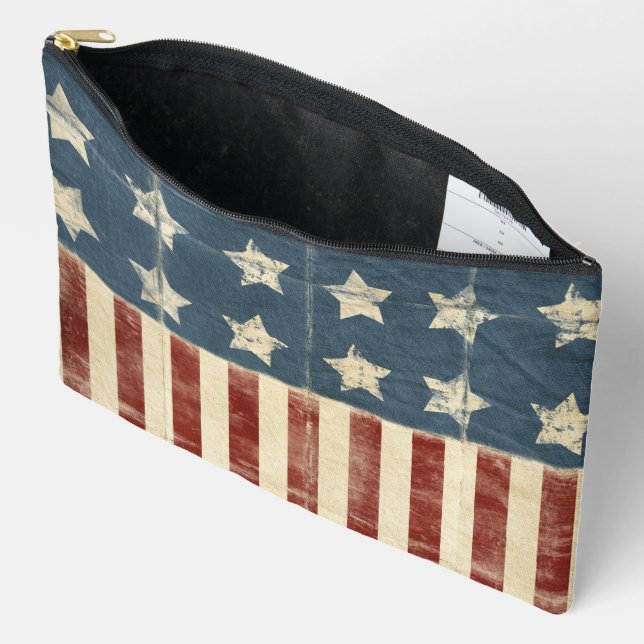 Distressed American Flag Accessory Pouch (Open)