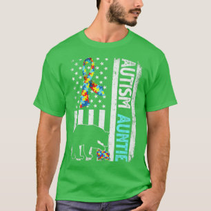 Distressed American Flag Autism Auntie Bear Autist T-Shirt
