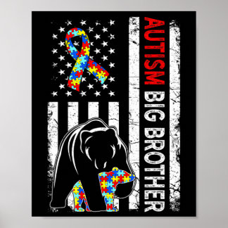 Distressed American Flag Autism Big Brother Bear A Poster