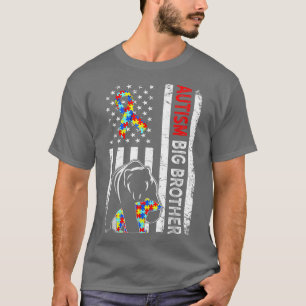 Distressed American Flag Autism Big Brother Bear A T-Shirt