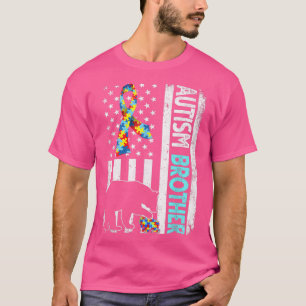 Distressed American Flag Autism Brother Bear Autis T-Shirt